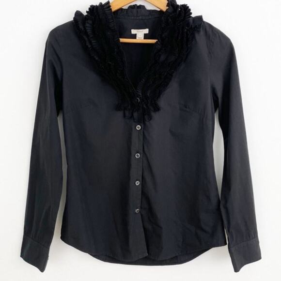 J. CREW women's size 10 blouse, with long sleeves and ruffles, black - Picture 1 of 9